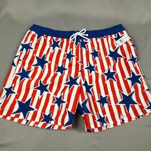 Mad Engine Mens Stars and Stripes Swim Trunks Red White Blue Patriotic Large NEW